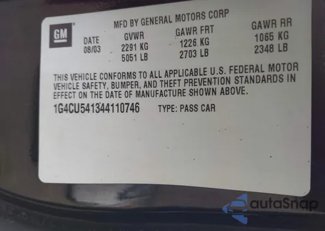 2004 Buick Park Avenue Ultra from USA, damaged, VIN 1G4CU541344110746